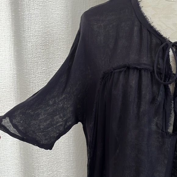 Zara Navy Silk Tunic Top with Raw Edge Seams - Picture 4 of 10